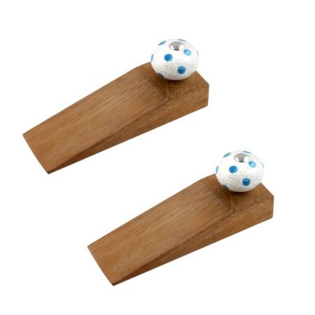 2 Pieces Blue Polka Dot Crackle Wooden Door Stopper
